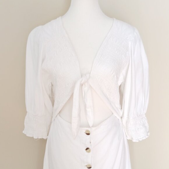 Free People String of Hearts Linen Blend Cutout Maxi Dress White Size Large - Picture 4 of 9